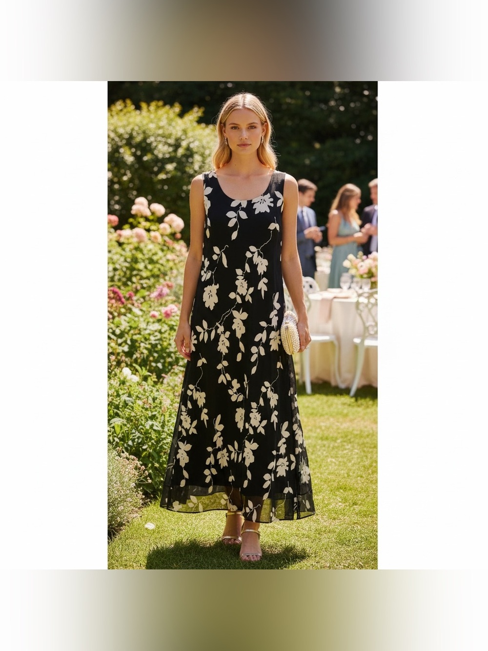 Ronnie Nicole Sleeveless Navy & White Floral Midi Dress size 16
